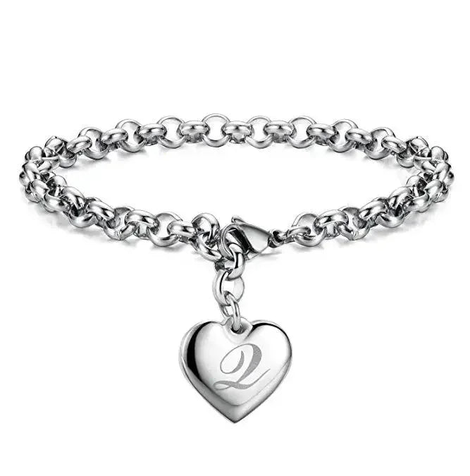 925 Sterling Silber Fein 26 Buchstaben Damen Herren Kette Armband Anhänger Herz Süß Hochzeit Persönlichkeit Schmuck Damen Geschenk Party 20cm