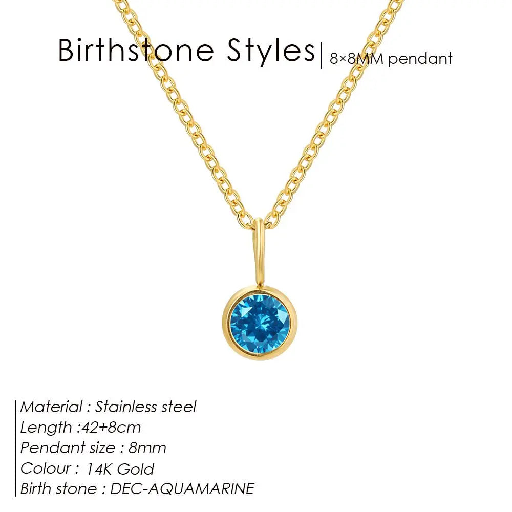 Birthstone Necklace for Woman Stainless Steel 12 Constellation DIY Colourful Zirconia Pendat Birthday Gift Jewelry Wholesale