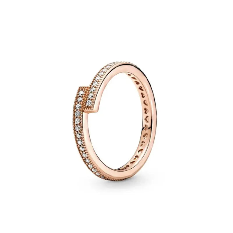 Ring aus Roségold mit Kleeblatt, Herz, Pink, Neu, Bestseller, 925er Silber, geeignet zum Kombinieren, DIY Geburtstagsgeschenk