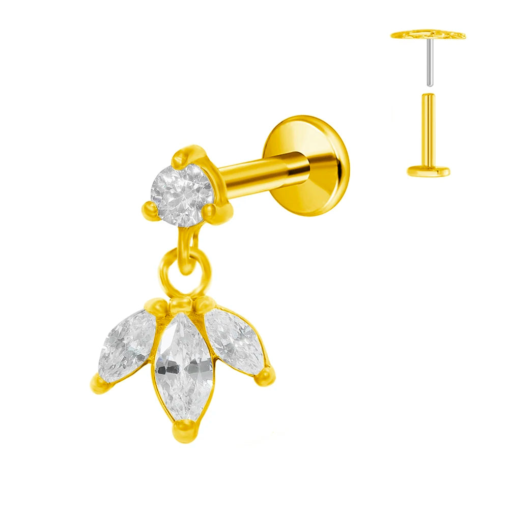 Pendiente de cartílago sin rosca con colgante de luna y estrella de titanio G23 para piercing labret con cono puntiagudo