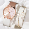 Women Watch Set Luxury Fashion Colourful PU Leather Strap Ladies Quartz Wristwatch Alloy Bracelet For Ladies Gift
