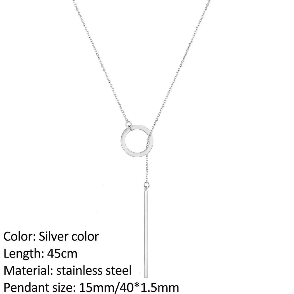SUNIBI Vertical Bar Pendant Necklaces Stainless Steel Simple Long Lariat Chain Minimalist Dangle Necklace for Women Jewelry Gift
