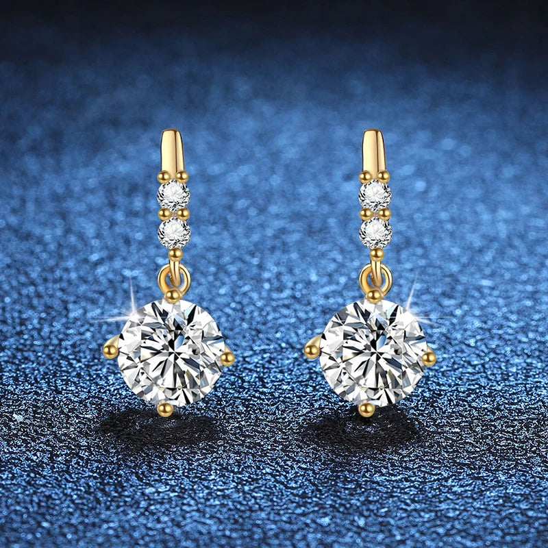 NeeTim 1ct Moissanit Tropfenohrringe S925 Sterlingsilber mit vergoldeten Creolen Hochzeit Party Schmuck mit Zertifikat