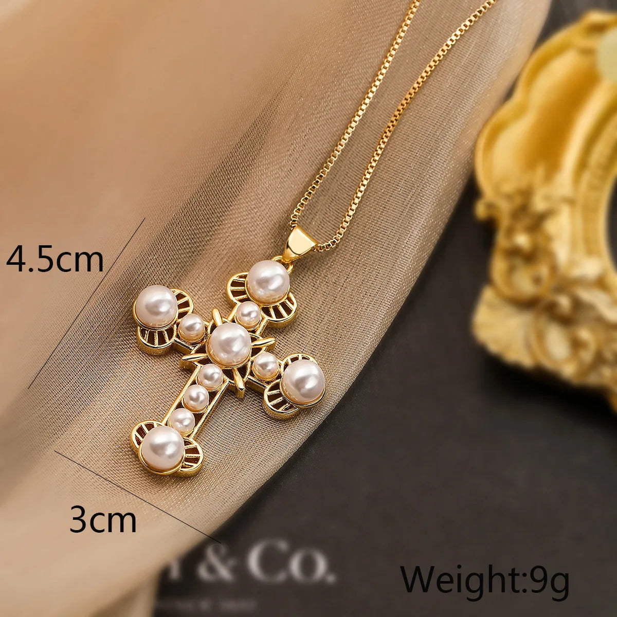 NEWBUY Classic Design Cross Pendant Gold Color 316L Stainless Steel Chain Necklace For Women Luxury Pearl Jewelry