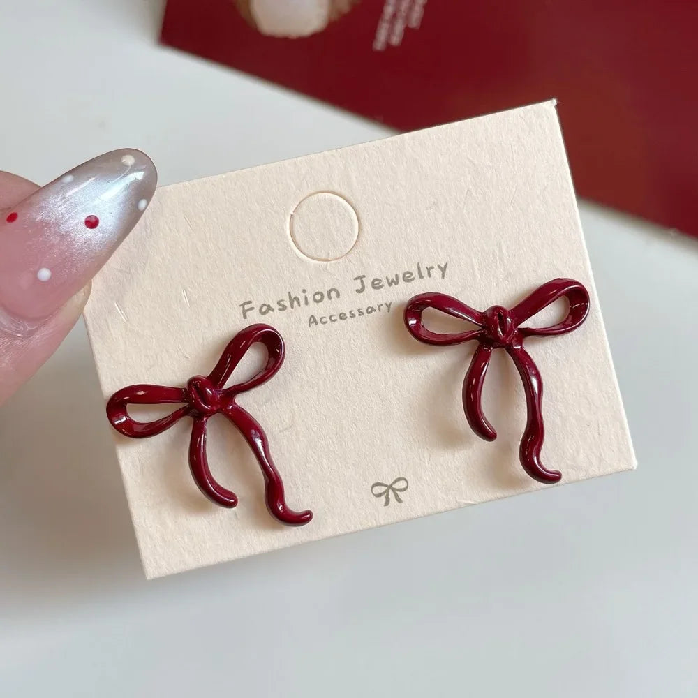 Ohrstecker im Retro-Stil mit rotem Schleifchen für Damen und Mädchen, schlichte Ohrringe, Piercing, Ballettband-Ästhetik, eleganter Ohrschmuck, Geschenke