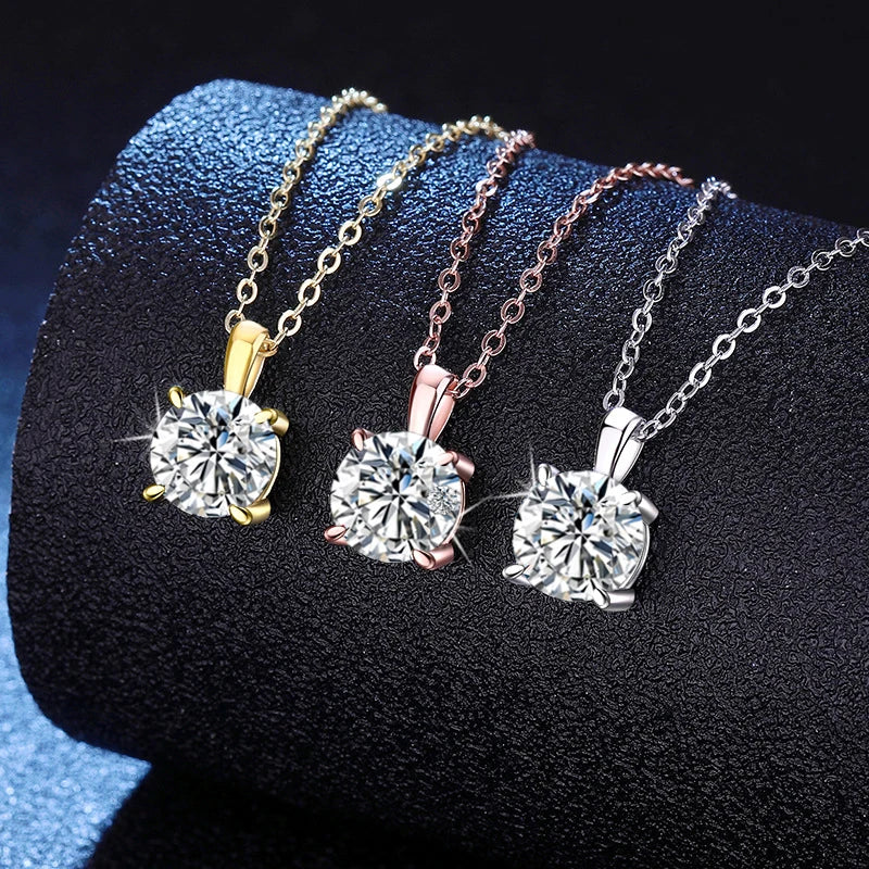 Collar de moissanita NeeTim de 2ct 3ct para mujer, plata de ley 925 con chapado en oro amarillo, rosa y blanco, collar con colgante de diamante de laboratorio