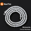NeeTim Collar de tenis de moissanita con 3 garras de plata de ley 925 chapado en oro blanco de 18 quilates, collares de diamantes de laboratorio brillantes para mujer