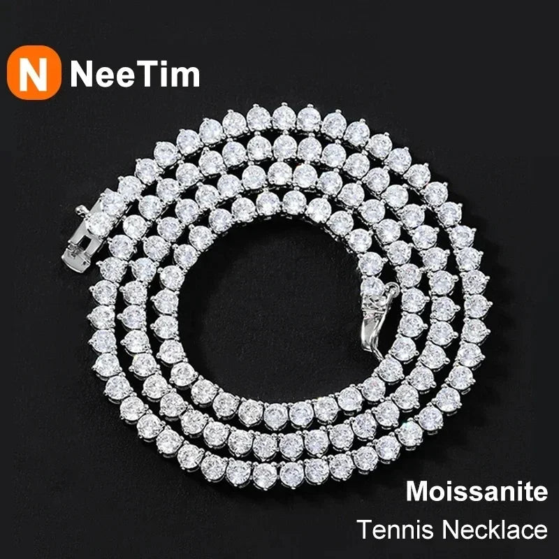 NeeTim Collar de tenis de moissanita con 3 garras de plata de ley 925 chapado en oro blanco de 18 quilates, collares de diamantes de laboratorio brillantes para mujer