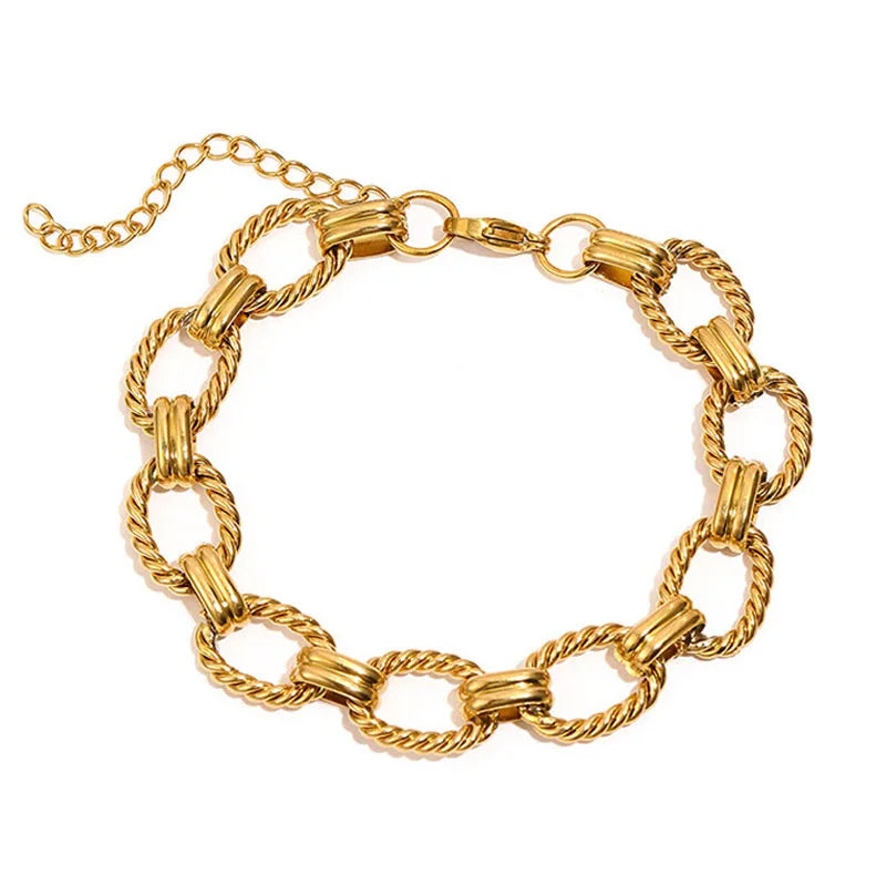 Massive klobige Toggle-Armbänder für Damen, Edelstahl OT-Verschluss-Gliederkettenarmband, vergoldet, anlaufgeschützt