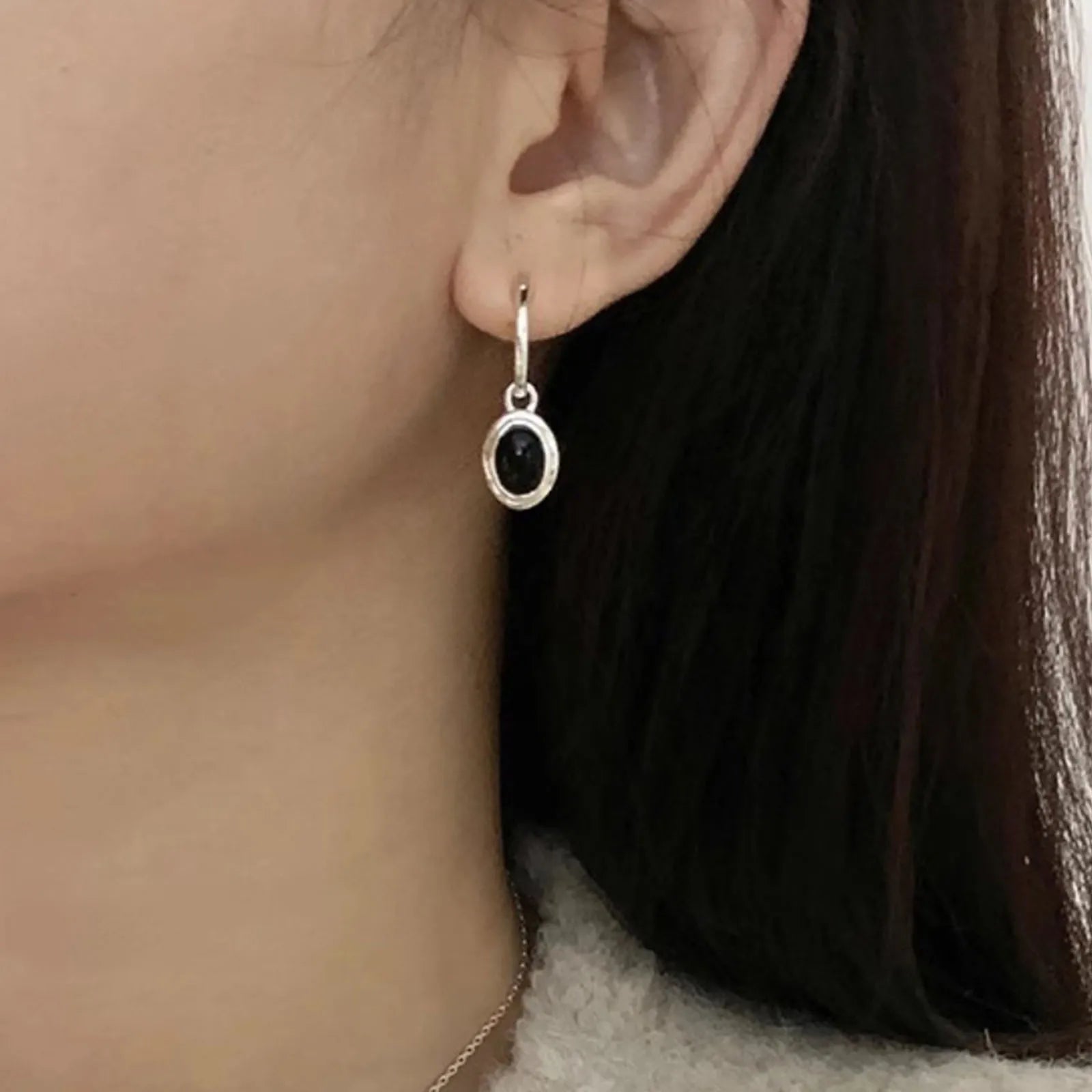 Pendientes redondos de oro vintage de plata de ley 925 para mujer, pendientes de bola negra, joyería que previene la alergia, accesorios de fiesta, regalo