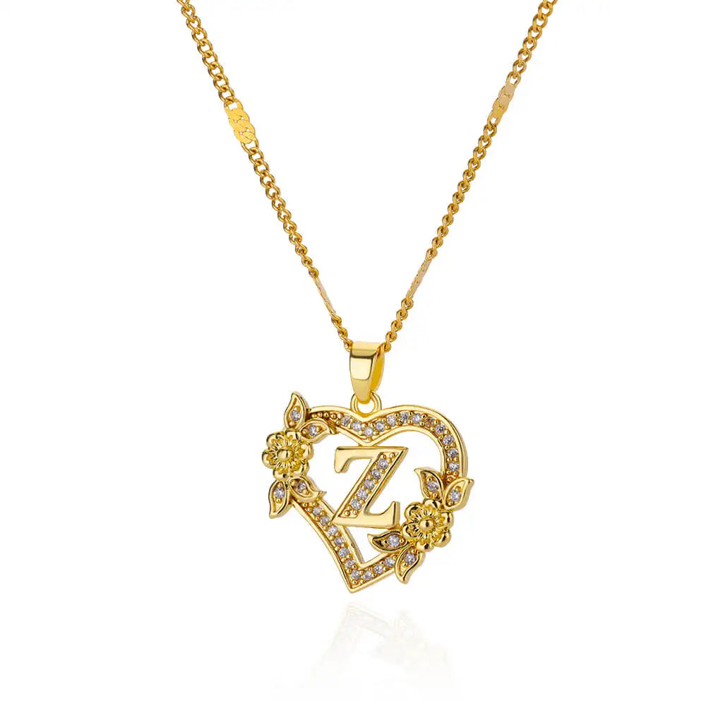 Zircon Flower Initials Necklaces For Women Stainless Steel Heart Gold Color Letter Chain Collar 2025 New Trend Wedding Jewelry