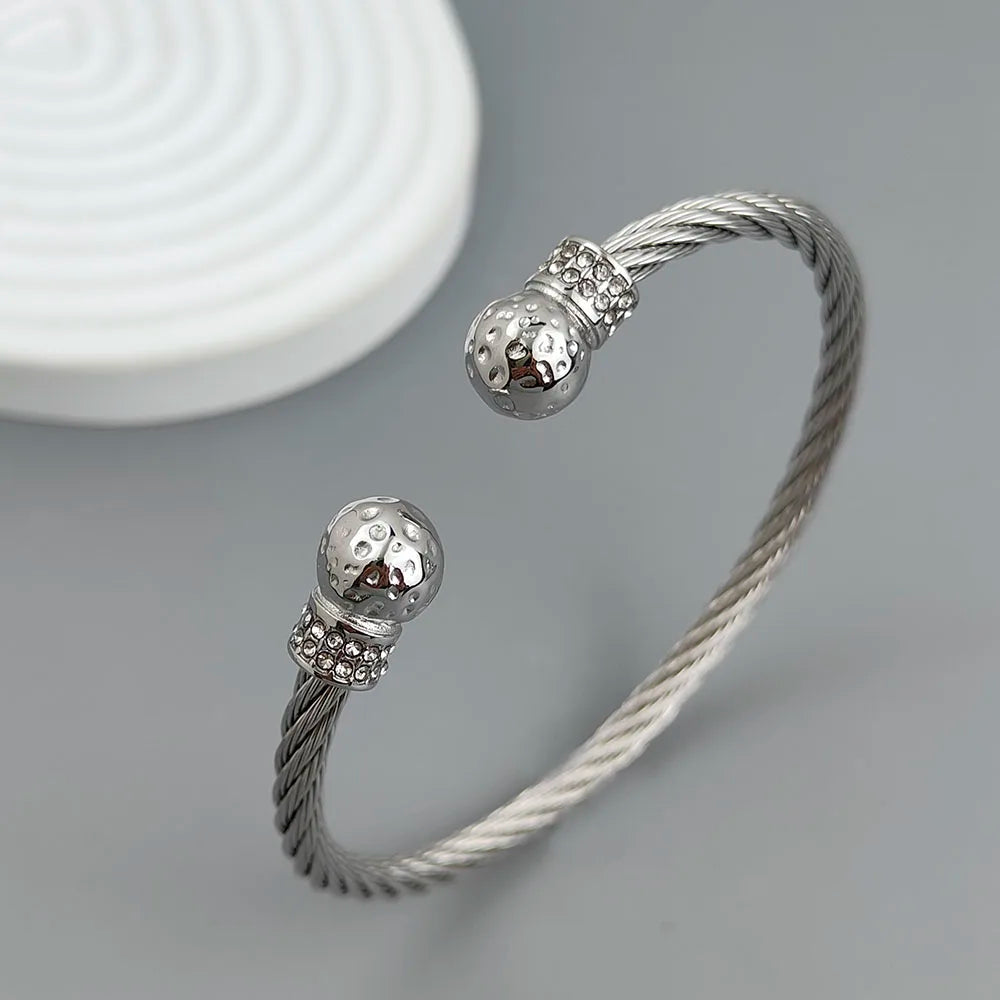 Gedrehtes Doppelkugel Zirkonia Edelstahl vergoldet 18K Armband, hochwertige wasserdichte Silber Schmuck, Paargeschenk