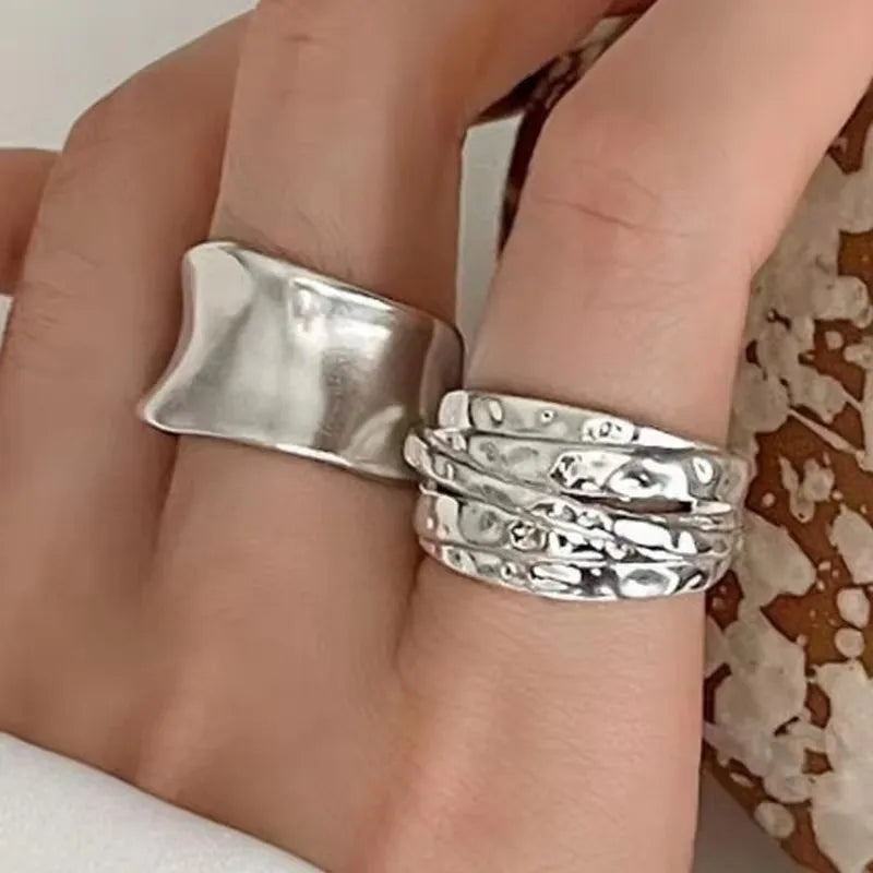 925 Sterling Silber Ring für Damen Schmuck Breiter einfacher offener Vintage handgefertigter Ring Allergie für Party Geburtstag Geschenk