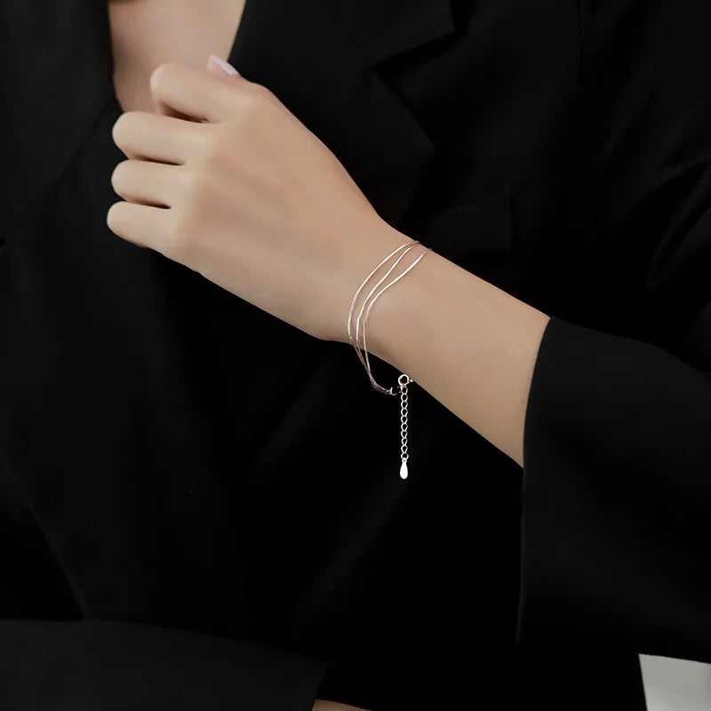 s925 Sterling Silber Doppelreihen Armband für Damen, elegant, schlicht, Süßwasser-Kette, Schmuck