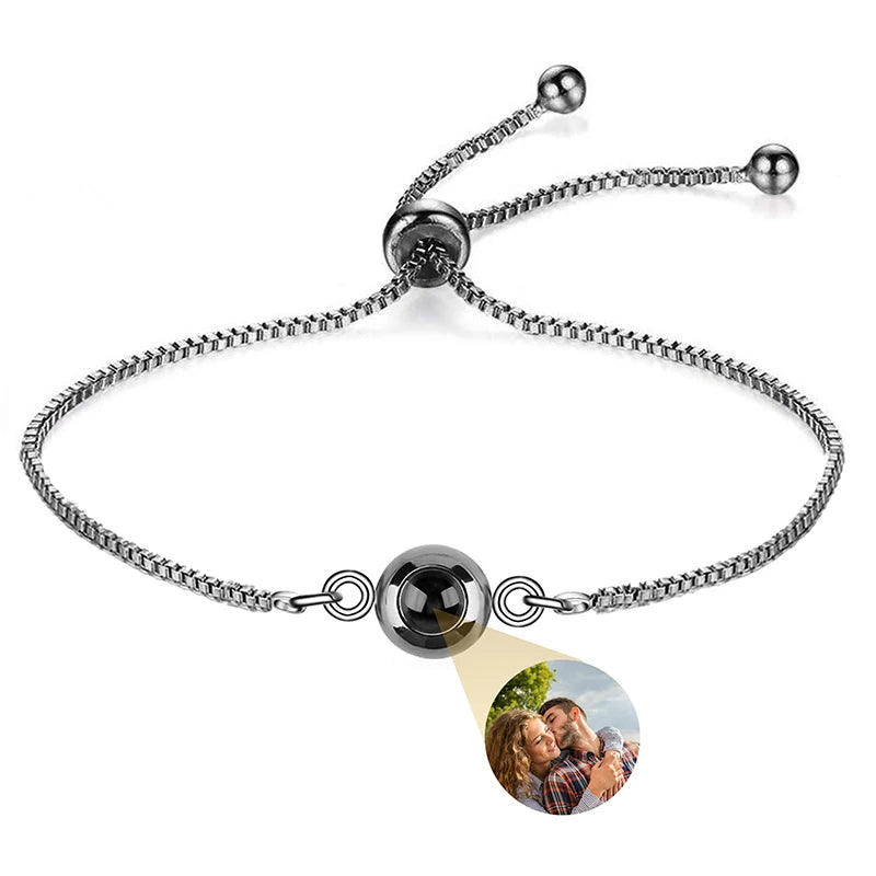 Personalisierte Foto-Armbänder mit Projektion – Armband mit Bild im Inneren, 100 Sprachen „Ich liebe dich“, Edelstahl-Armband