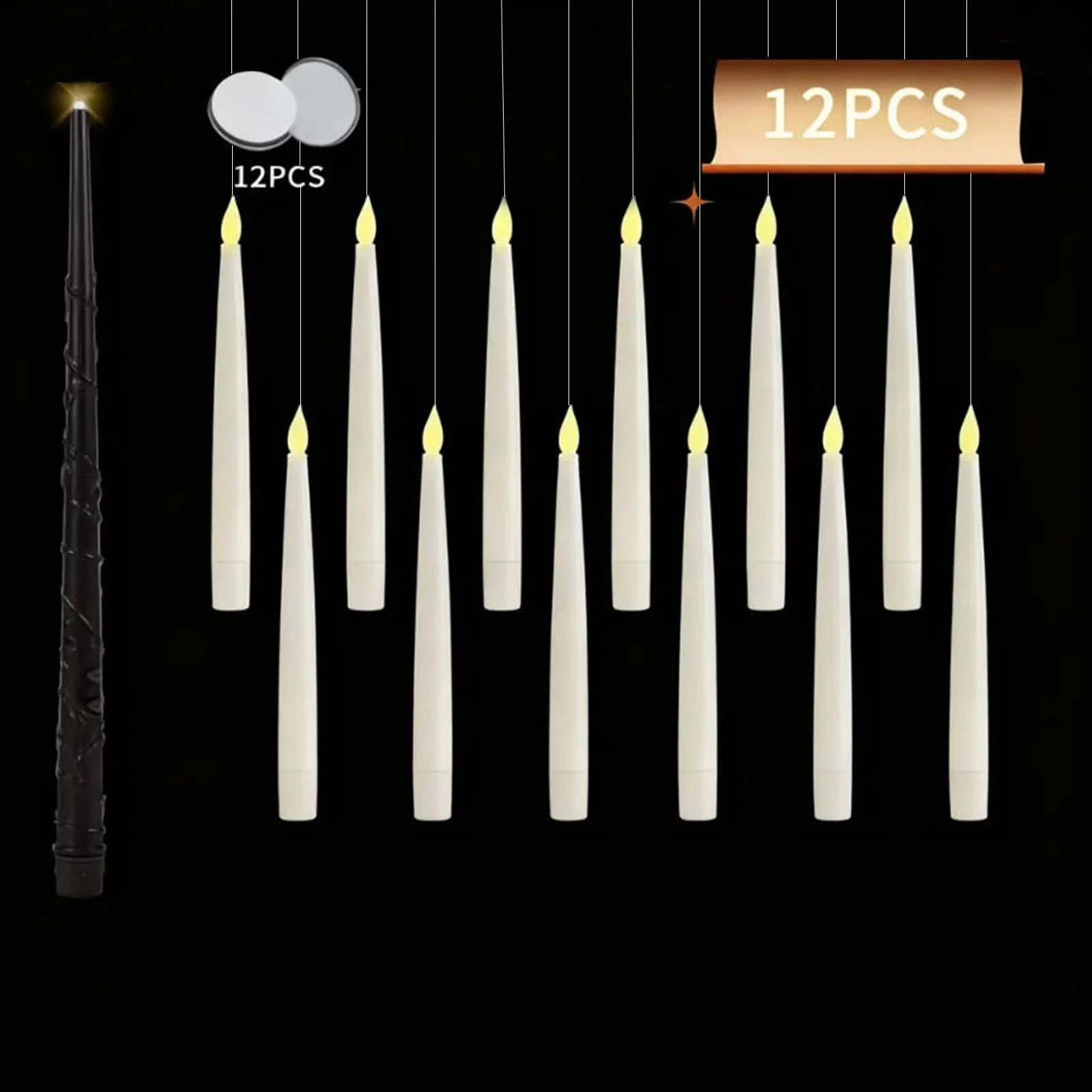 12/10 VELAS FLOTANTES LED con Varita Mágica Velas Voladoras sin Llama Parpadeantes para Decoración de Bodas y Festividades