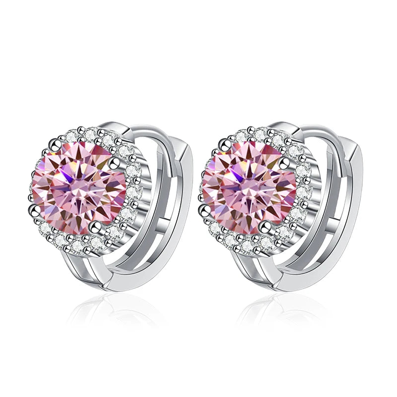 Pendientes NeeTim de Moissanita rosa de 0,5ct 1ct para mujer, Plata S925, Diamantes de laboratorio negros, azules, verdes, grises, arcoíris, Pendientes de boda