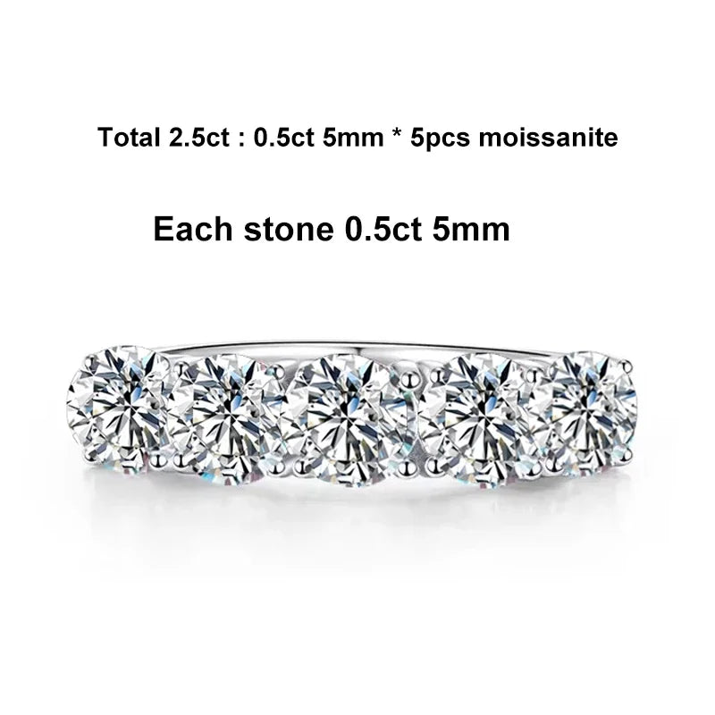 NeeTim 5mm 6.5mm Voll-Moissanit-Ring für Damen, S925 Sterling Silber, Eternity, funkelnder Diamant-Ring, Eheringe, Schmuck