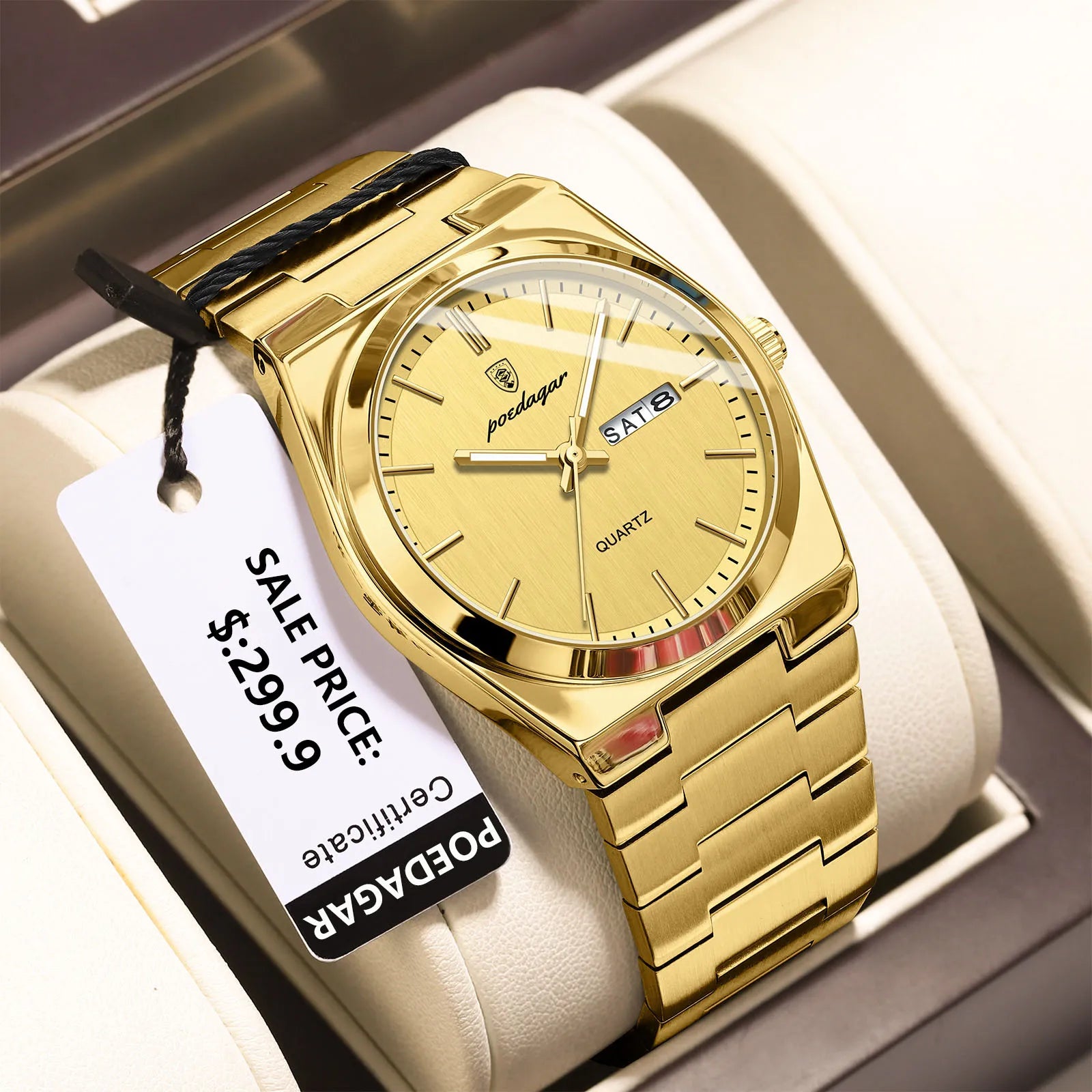 POEDAGAR Relojes de lujo para hombre, impermeables, luminosos, fecha, semana, reloj de hombre, acero inoxidable, informal, moda, reloj de cuarzo para hombre, Reloj