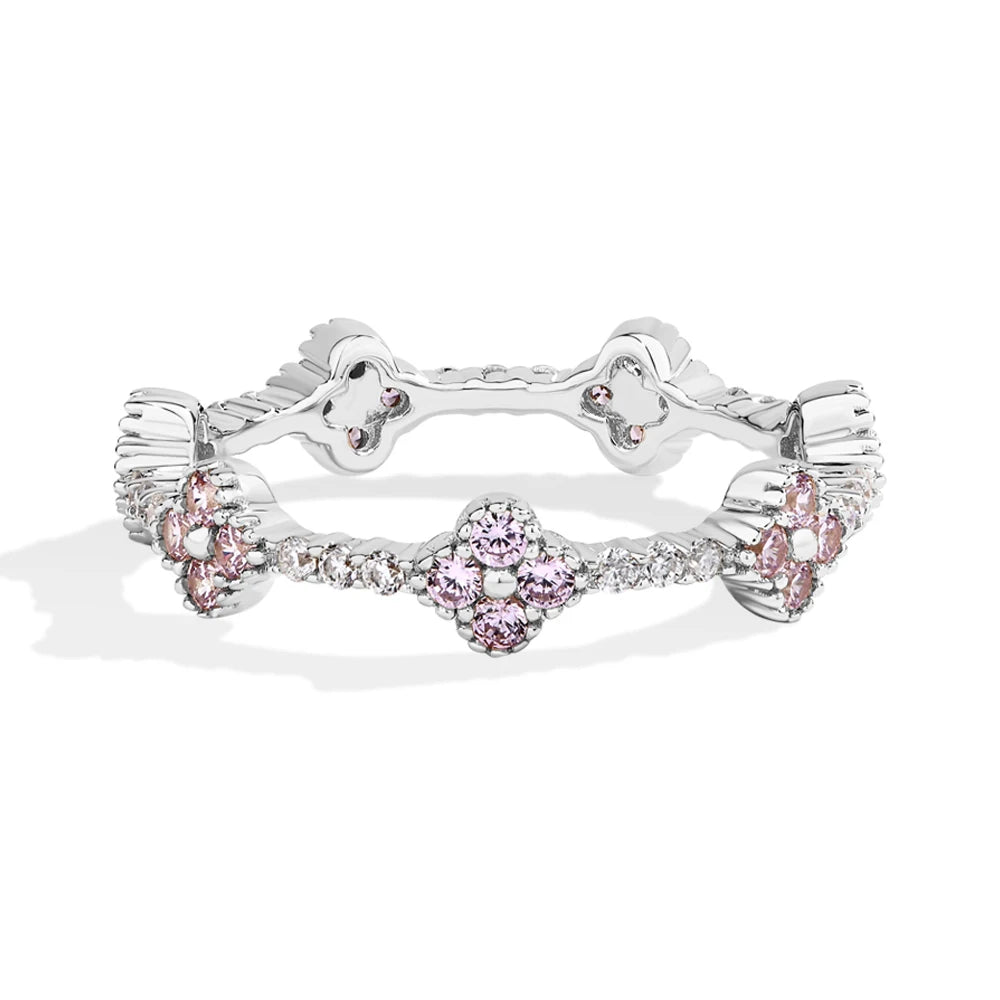 MINTYBOX Anillos de boda de moissanita de plata de ley 925 para mujer, anillo apilable con diamantes de laboratorio, diseño de flor de trébol, joyería fina, regalo