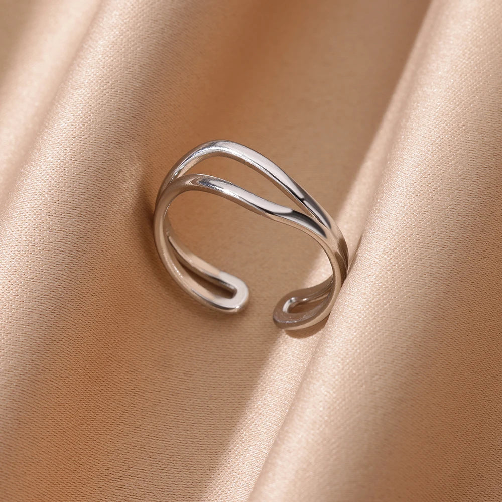 Anillos abiertos minimalistas de acero inoxidable para mujer, color dorado, para boda, anillo estético, accesorios de joyería de diseño, BFF