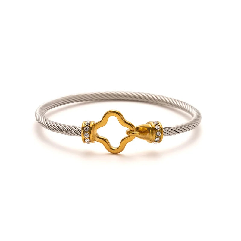 1x Edelstahl vergoldet Armreif Trendiger Retro Hip-Hop Stil Armband Fried Dough Twists Stahldrahtseil Farbfester Armreif