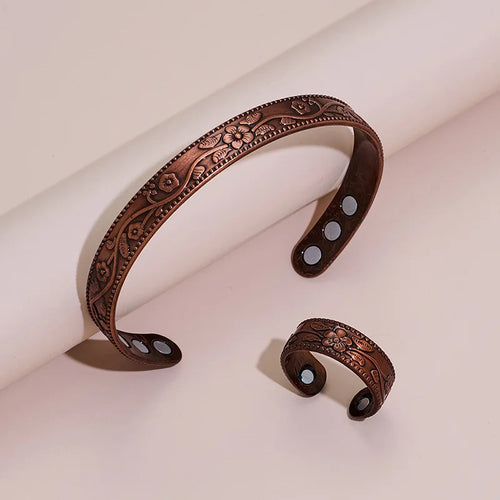1 Stück Antikes Kupferarmband Europäisches Und Amerikanisches Kupfer Vintage Einfaches Doppelringmuster Magnet Energie Ringarmband Set