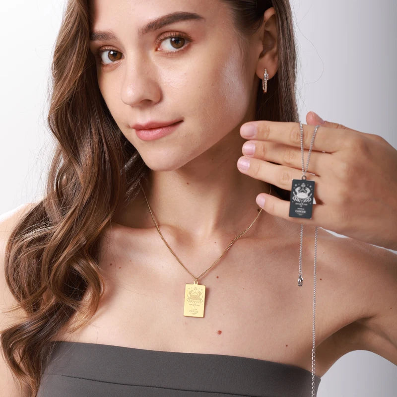 Stainless Steel Zodiac Sign Necklace For Women Vintage Constellation Libra Pendant Chain Collar Aesthetic 2024 New Trend Jewelry