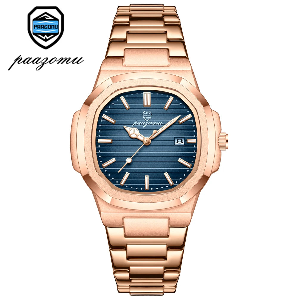 PAAZOMU Top Marca de Lujo Hombre Reloj Deportivo Impermeable Luminoso Fecha Hombre Reloj de Pulsera Cuadrado Dial Cuarzo Hombre Relojes Alta Calidad