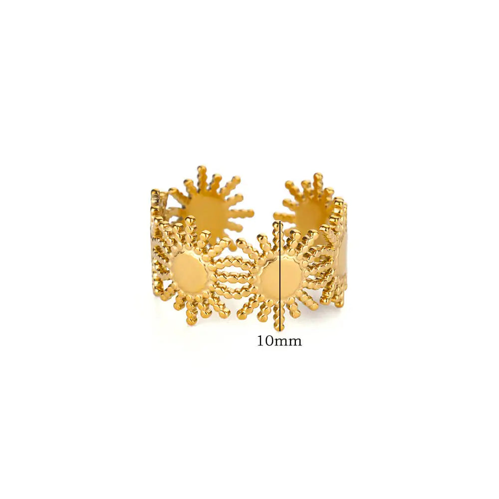 Anillos de Sol Vintage para Mujer Color Dorado Acero Inoxidable Anillo de Sol Boda Pareja Estético Moda Boda Navidad Joyería Regalo