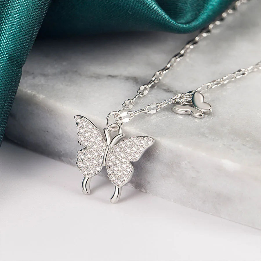 Collar de mariposa de plata 925 para mujer en verano, de nicho, versátil, exquisito, lujoso, de alta gama, cadena para clavícula