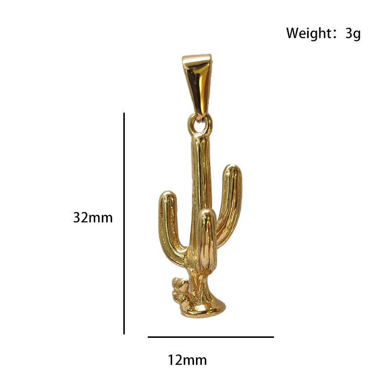 Collar con colgante de cactus de acero inoxidable bañado en oro de moda para hombres y mujeres - No se decolora, regalo ideal, joyería de moda