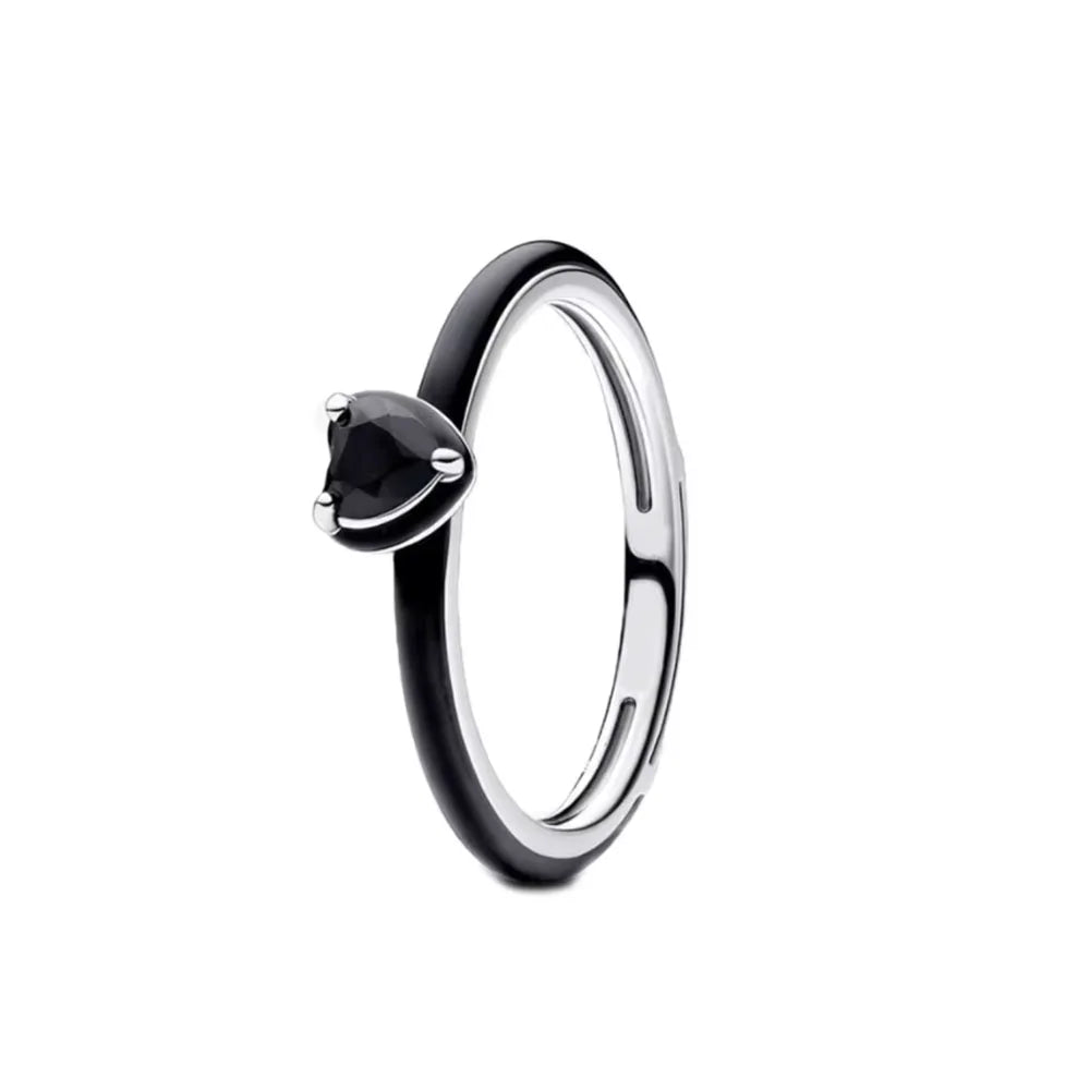 925er Silber Damenschmuck Ring Größe 6 7 8 9 Pinker Herz Zirkonia Stein Rot Schwarz Ringe DIY Geburtstagsgeschenk Party