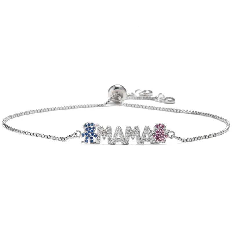 Modische goldfarbene „Mama“-Charm-Armbänder für Damen, Mädchen, verstellbare Kettenlänge, luxuriöser CZ-Schmuck als Geschenk für Mama