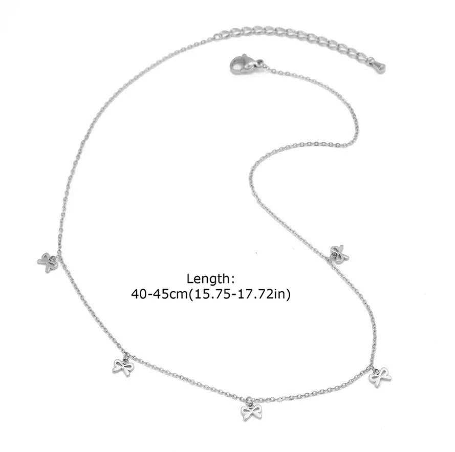 Charms Bow Necklace For Women, Bowknot Chain Choker Necklace, Stainless Steel Thin Link Exquisite Party Jewelry