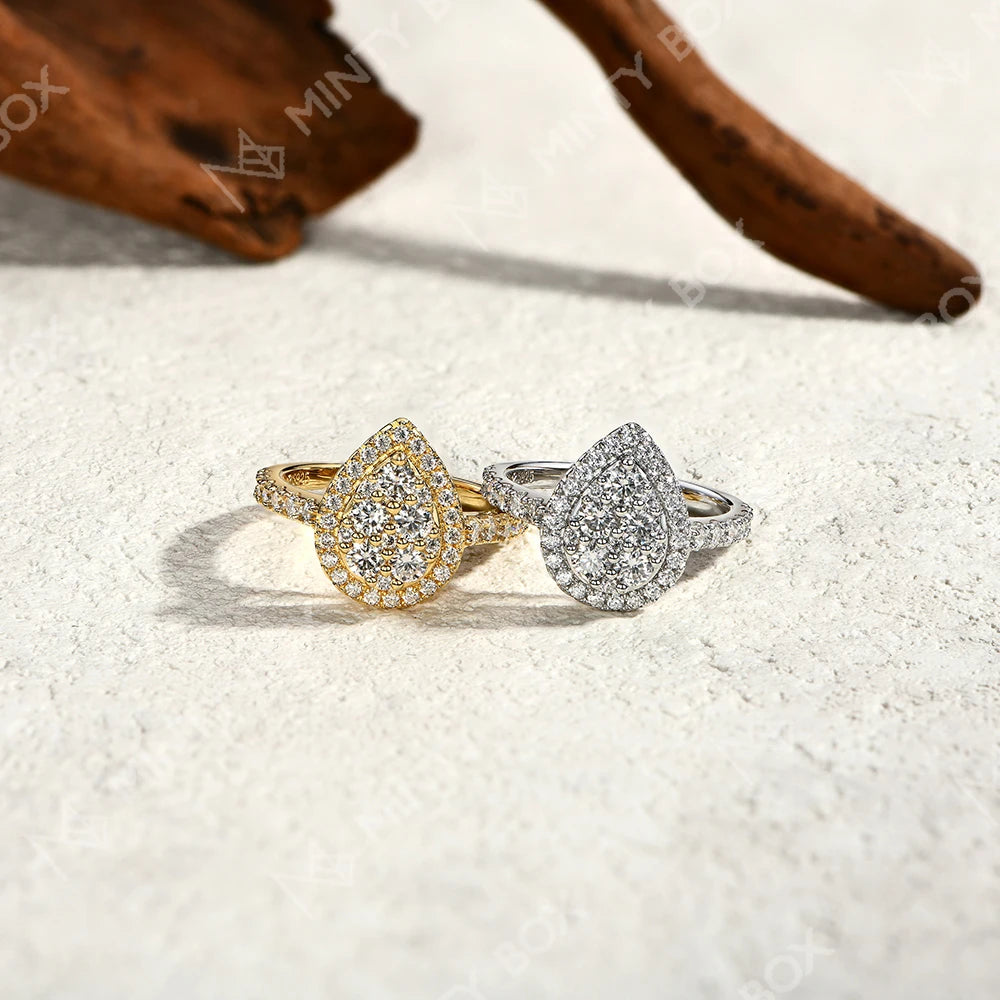 MINTYBOX Anillos de compromiso de halo de moissanita de plata esterlina 925 para mujer 1.15ctw Anillo de diamantes de laboratorio chapado en oro de 18 quilates Joyería fina