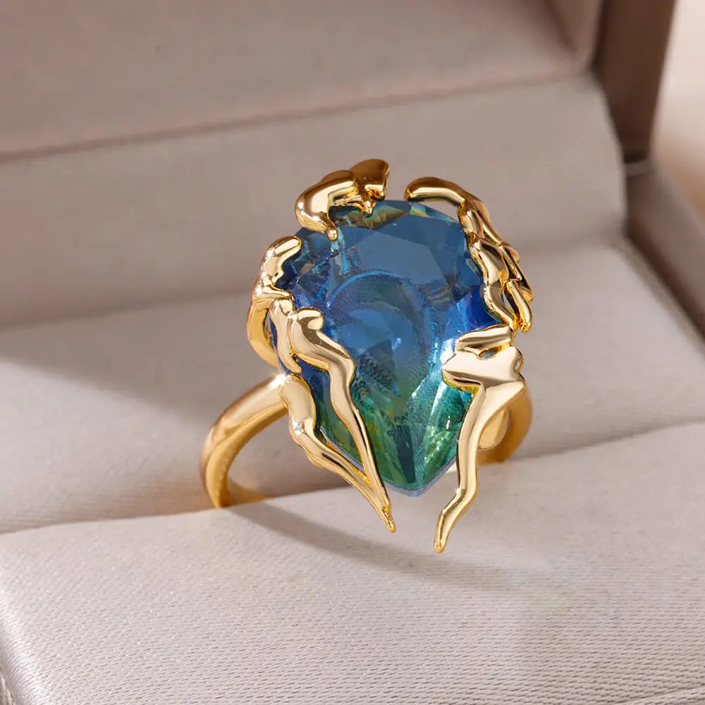 Zirkon Flammen Tropfen Ringe für Frauen Edelstahl Wassertropfen Verstellbarer Ring Damen Neu Hochzeit Party Modeschmuck Geschenk Damen