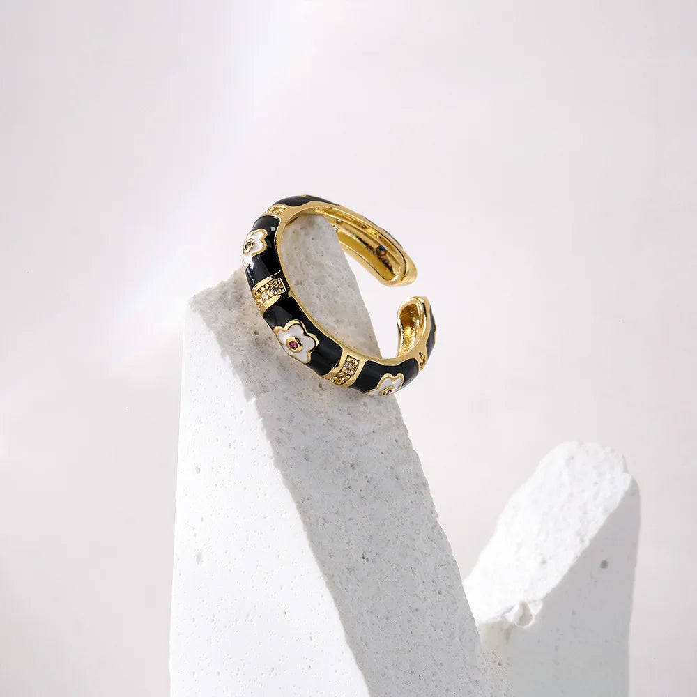 NEWBUY Bunte Emaille-Eheringe für Frauen, ovaler Blumen-Fingerring, weibliche Party-Schmuckaccessoires Großhandel