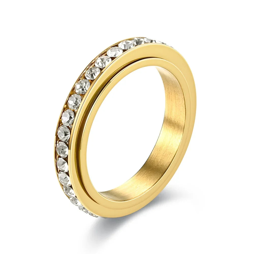 4MM Edelstahl Spinner Fingerringe für Frauen Kristall Drehbare Eheringe Männer Mode Jahrestag Party Schmuck