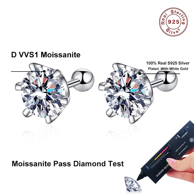 NeeTim 8mm 2 Karat Moissanit Ohrstecker für Damen mit Schraubverschluss 925 Sterling Silber Edelschmuck Besteht Diamanttest