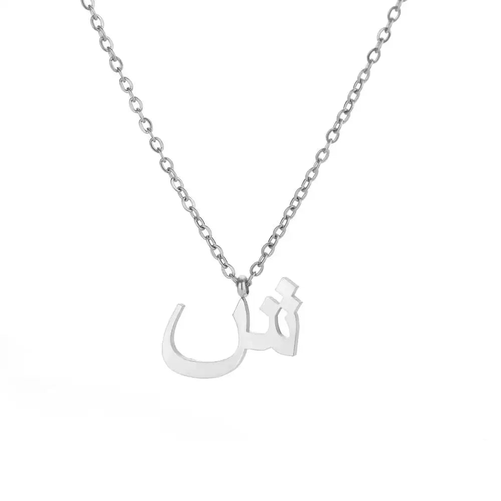 Collar con colgante de letras árabes para mujer, cadena inicial de acero inoxidable, gargantilla, collar, joyería de boda 2024, bisutería