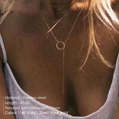 Minimalistische runde Stab-Anhänger Halskette für Damen Perlen-Schlüsselbeinkette Blätter Lange Kette Modeschmuck Statement Mädchen Geschenk