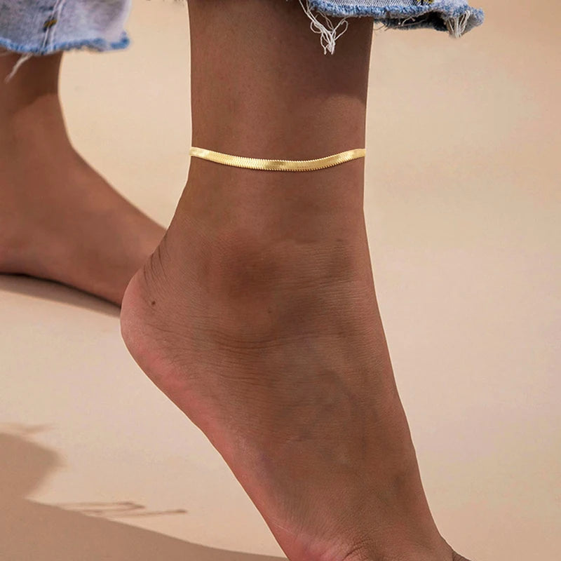 Schlangenketten-Fußkettchen für Damen und Mädchen, verstellbar, Sommer-Strand-Fußkettchen, Armband, Muttertagsgeschenke, Edelstahl, nicht allergisch