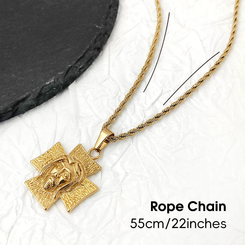 Collar con colgante de cruz y cara de Jesús, chapado en oro de 18 quilates, dije religioso para hombres y mujeres, joyería inspirada en la fe, regalo cristiano