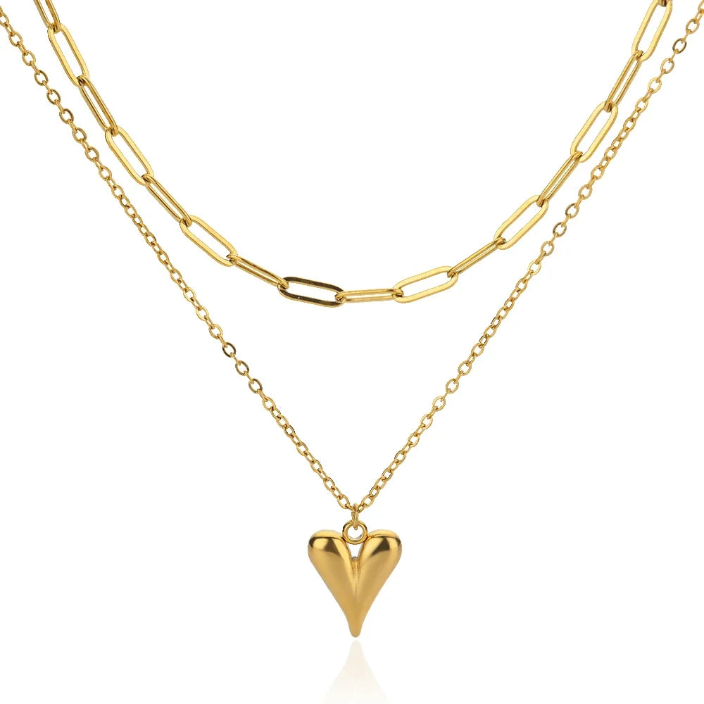 Romantic Wedding Heart Cubic Zirconia Necklace For Women Elegant Cute Gold Color Stainless Steel Necklaces Jewelry Birthday Gift