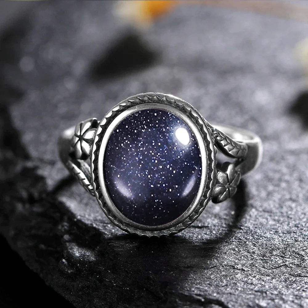 Vinatge Silver Ring Female Jewelry Natural Moonstone Tiger's Eye Personalized Rings for Women Bijoux Wedding Jewelry Gift S925