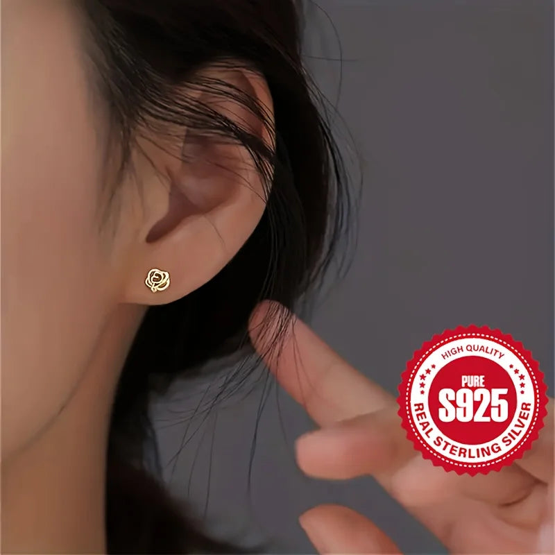 S925 Silber Rosenohrringe für Damen, hypoallergen, perfektes Geschenk für Verabredungen, vielseitig für den Alltag