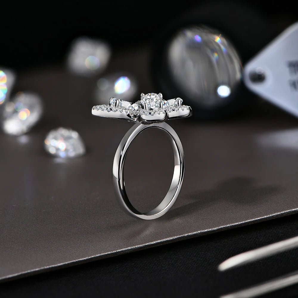 MINTYBOX Schmetterling Moissanit Ring für Damen Massiv 10k 14k Weißgold Tropfenschliff 6*4mm Besteht Diamantentest Verlobungsfeinschmuck