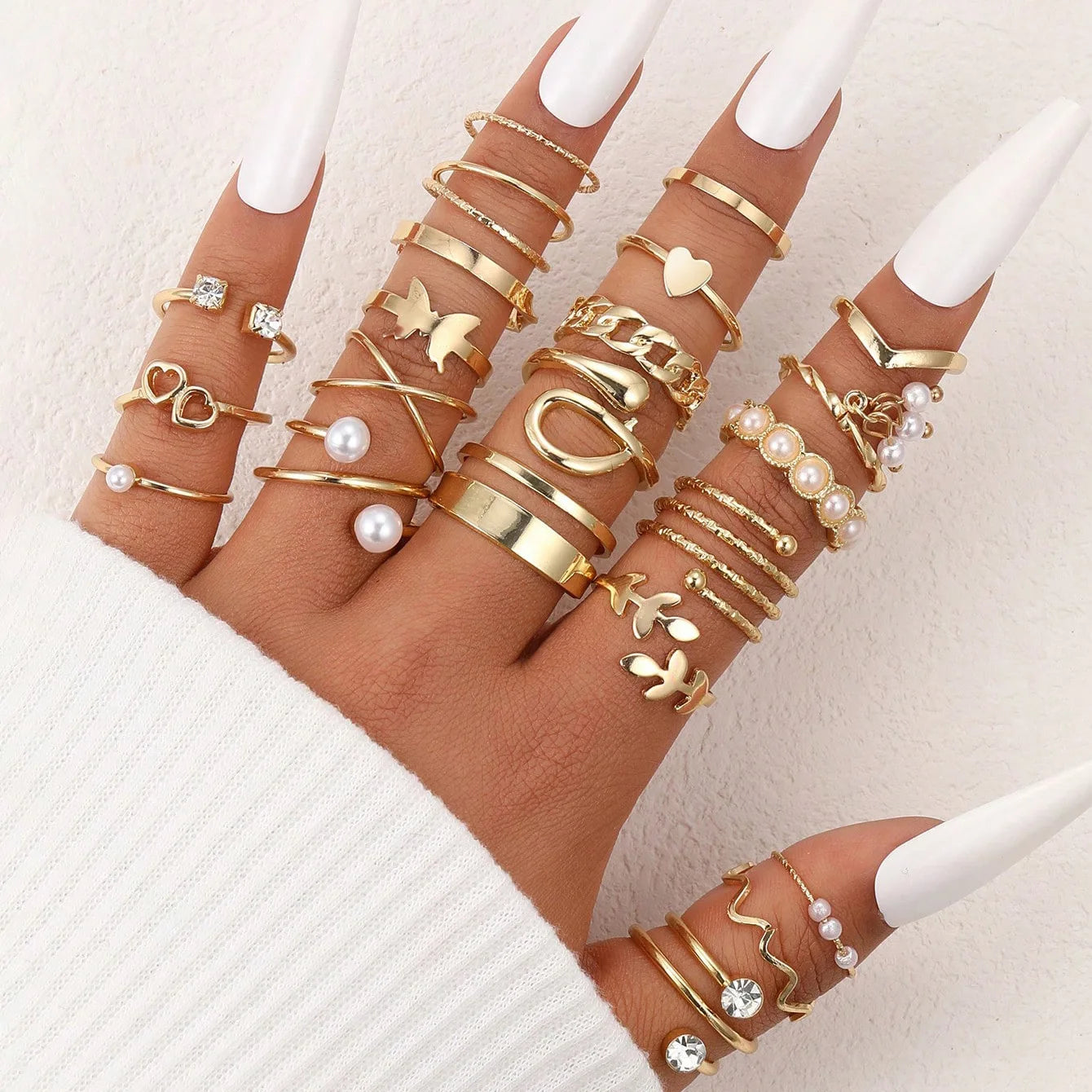 Vintage Irreguläres Ring-Set für Frauen Böhmische Goldfarbe Schmetterling Schlange Herz Geometrische Ringe Retro Boho Mode Schmuck Geschenk