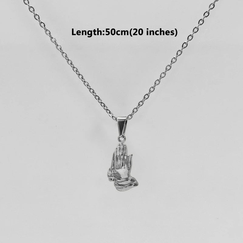 Colgante Manos Orando Estilo Hip Hop Chapado en Oro de 18k Acero Inoxidable Dijes Accesorios de Joyería para Hombre